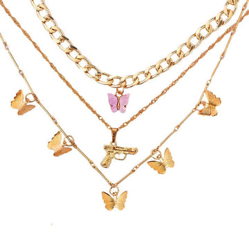Bohemian Multilayer Necklaces For Women Men Gold Butterfly Portrait Coin Cross Crystal Chokers Necklace Trendy New Jewelry Gifts daiiibabyyy